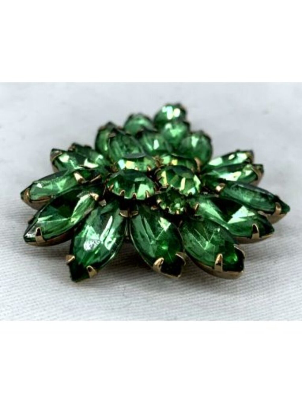 UV Rhinestone Brooch Green Glass Pin Center Stones Glow Rhinestones 2.5" - Picture 6 of 8